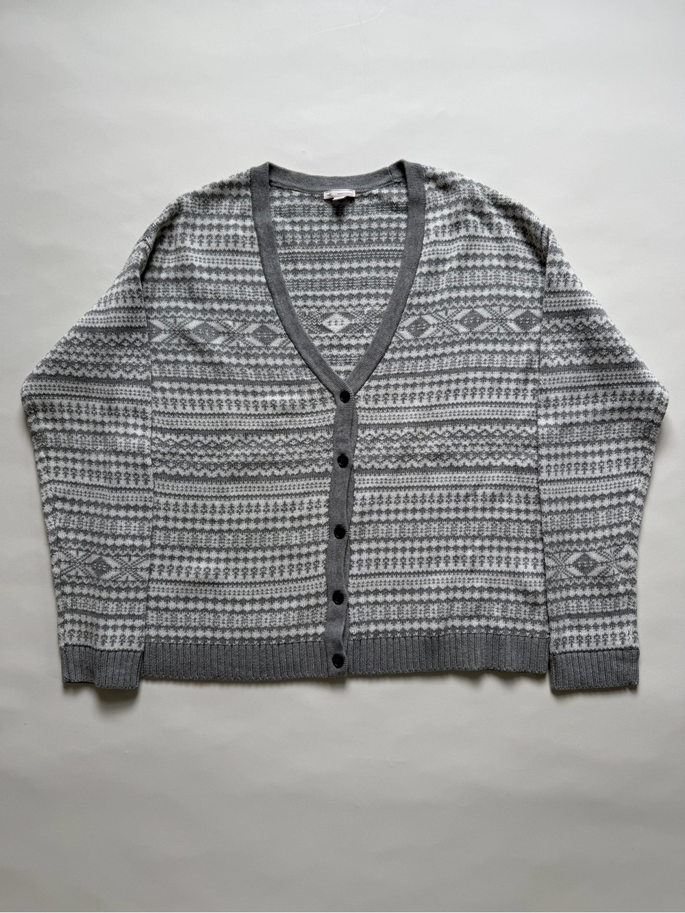 Gap Cardigan Sweater Womens L Fair Isle Gray Button Up Nordic Wool Cotton Blend